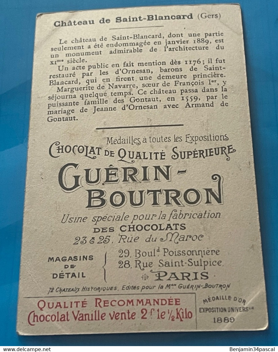 Chocolat GUÉRIN-BOUTRON Image -Chromo Ancienne - Château De Saint- Blancard ( Gers) - Chocolat