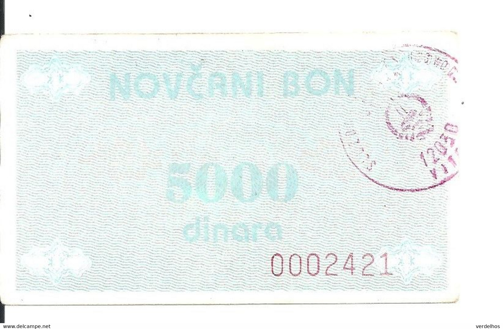 BOSNIE HERZEGOVINE 5000 DINARA ND1992 VF P 51 - Bosnië En Herzegovina