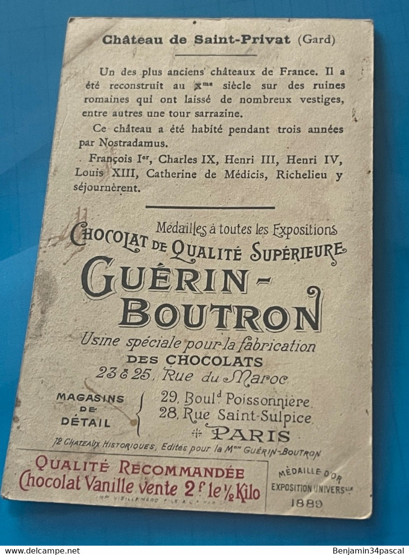 Chocolat GUÉRIN-BOUTRON Image -Chromo Ancienne - Château De Saint-Privat (Gard ) - Chocolat