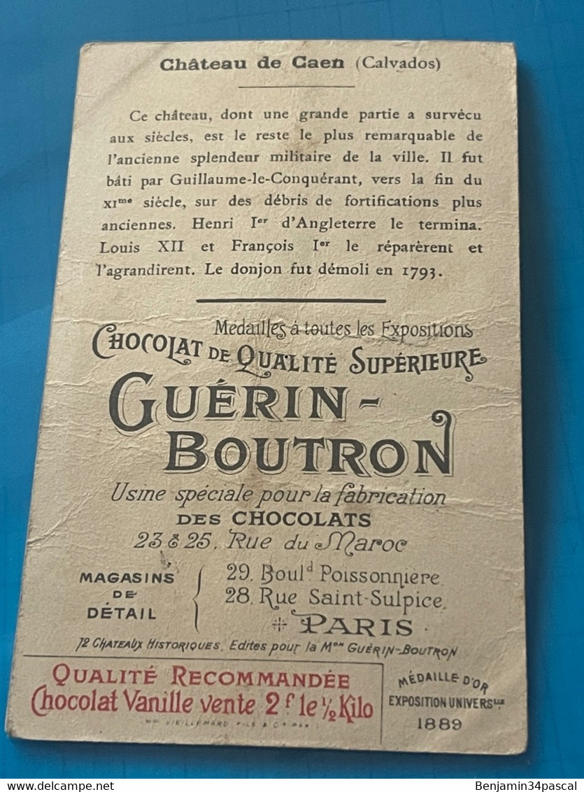 Chocolat GUÉRIN-BOUTRON Image -Chromo Ancienne - Château De Caen ( Calvados) - Chocolat