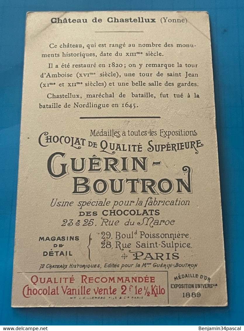 Chocolat GUÉRIN-BOUTRON Image -Chromo Ancienne - Château De Chastellux ( Yonne ) - Chocolat