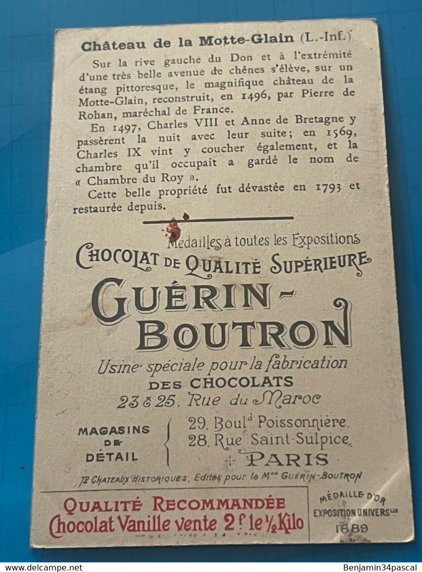 Chocolat GUÉRIN-BOUTRON Image -Chromo Ancienne - Château De La Motte-Glain ( Loire-Inferieure ) ) - Chocolat
