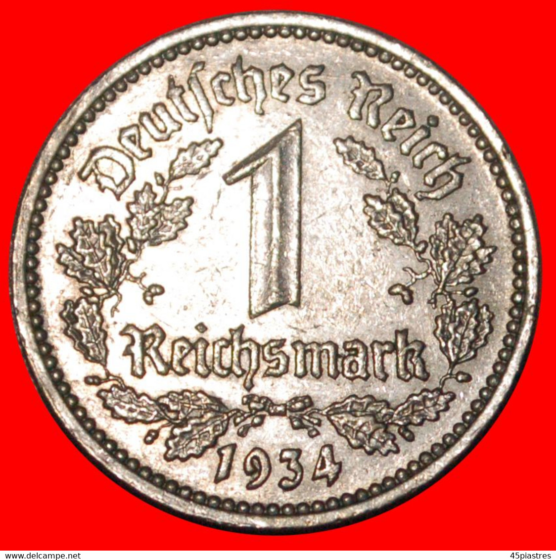 * NO SWASTIKA (1933-1939): GERMANY ★ 1 MARK 1934A! THIRD REICH (1933-1945)   LOW START ★ NO RESERVE! - 1 Reichsmark