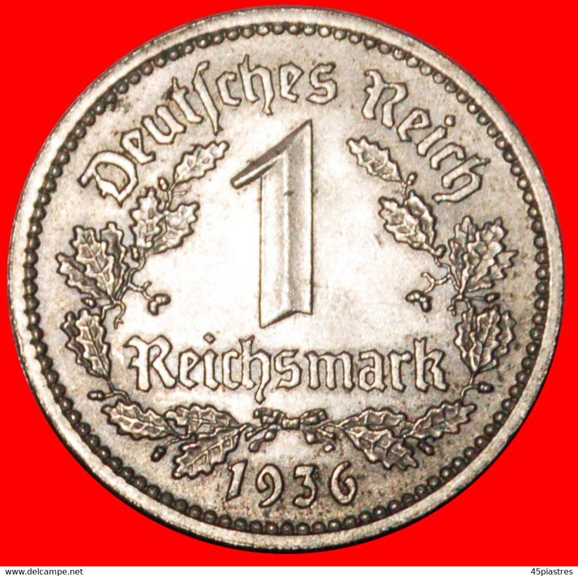 * NO SWASTIKA (1933-1939): GERMANY ★ 1 MARK 1936A UNC UNCOMMON! THIRD REICH (1933-1945)  LOW START ★ NO RESERVE! - 1 Reichsmark