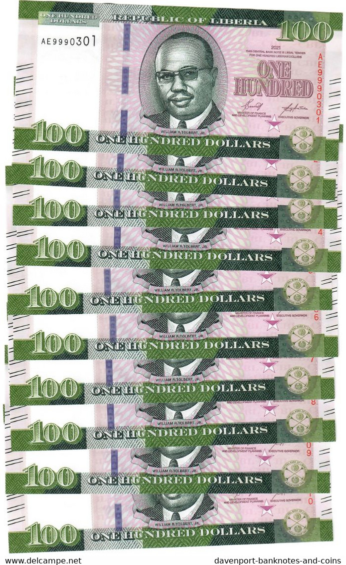 Liberia 10x 100 Dollars 2021 (2022) UNC - Liberia