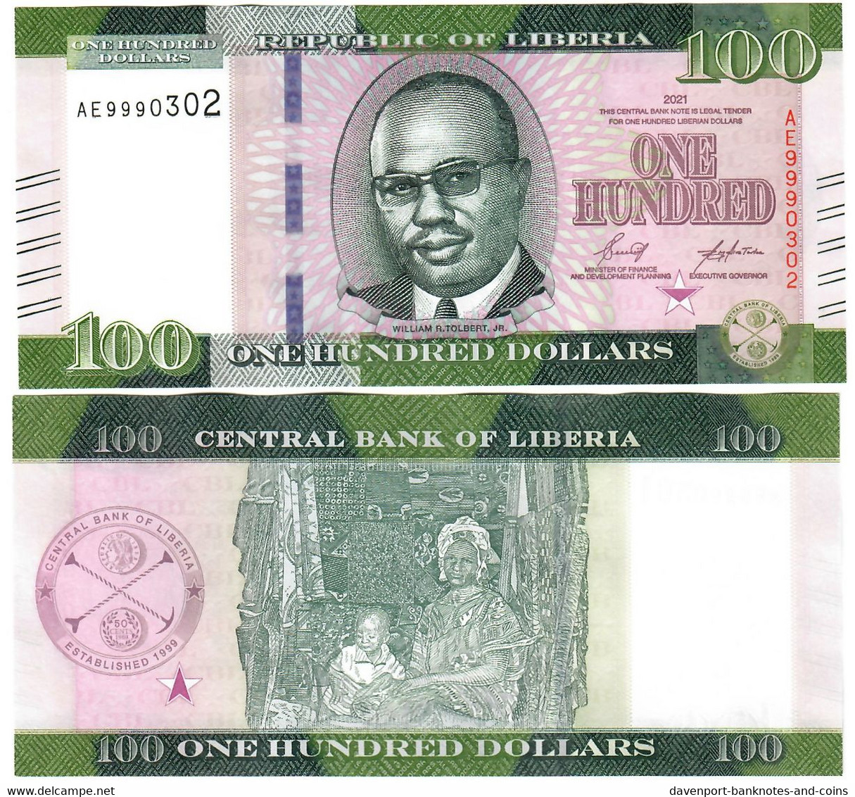 Liberia 10x 100 Dollars 2021 (2022) UNC - Liberia
