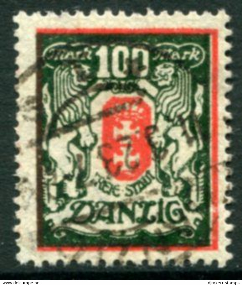 DANZIG 1922  Arms 100 Mk. Postally Used.  Michel 128Y,  Infla Expertised - Gebraucht