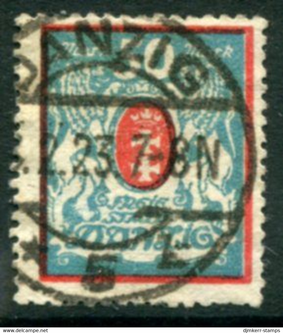 DANZIG 1922  Arms 50 Mk. Postally Used.  Michel 127Y,  Infla Expertised - Gebraucht