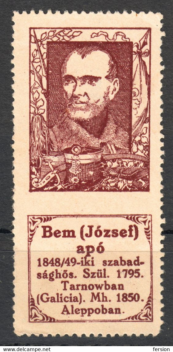 Jozef József Bem General Hungary Poland 1848 AUSTRIA Revolution 1898 1914 History Portraits Label Cinderella Vignette - Andere & Zonder Classificatie