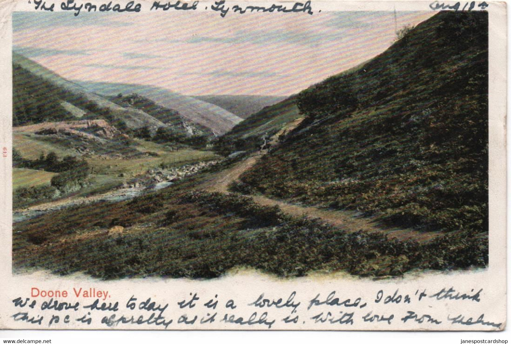 DOONE VALLEY - NORTH DEVON - WITH GOOD LYNMOUTH SQUARE CIRCLE POSTMARK AND ADDRESSED TO COKEHAM MANOR SOMPTING SUSSEX - Lynmouth & Lynton
