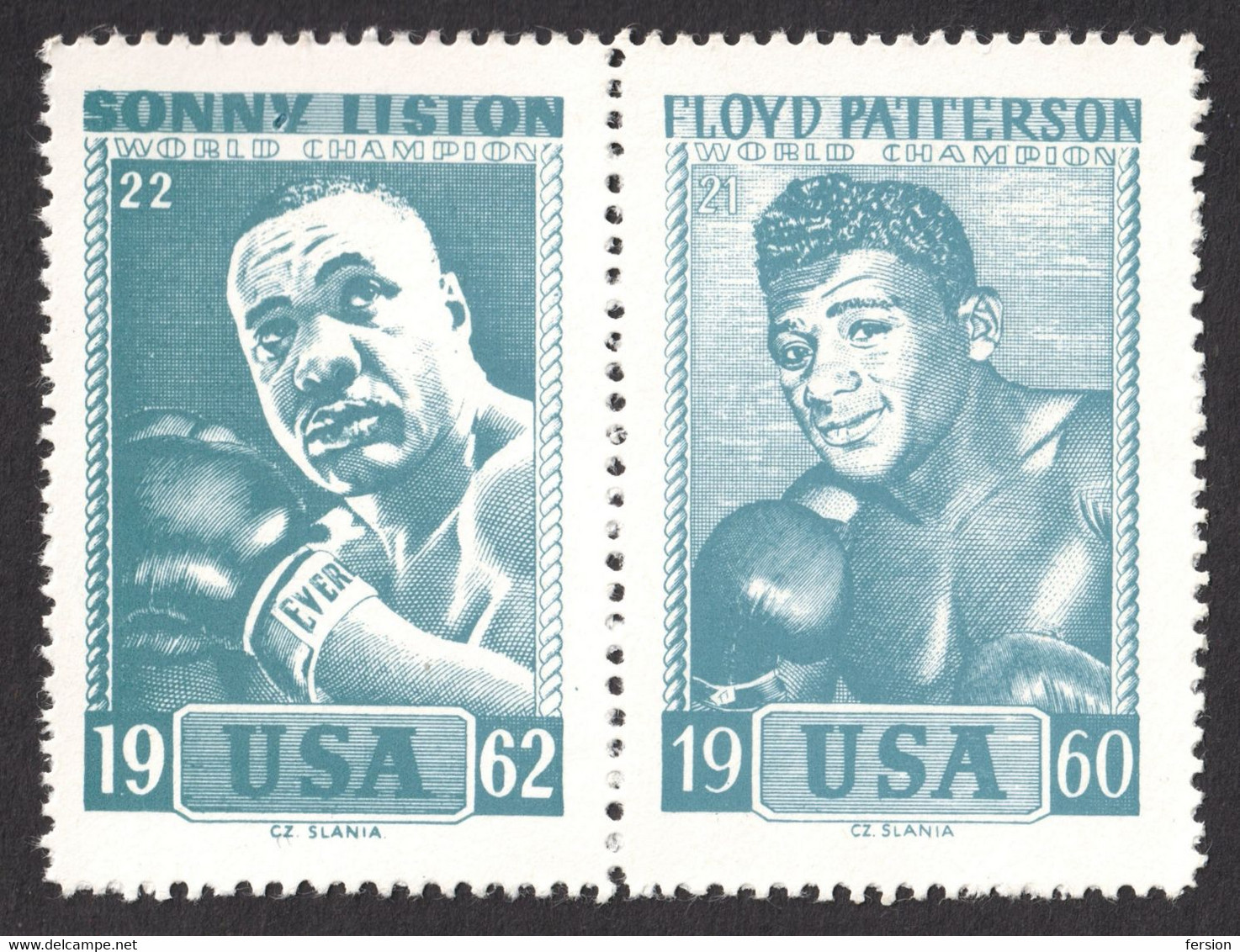 BOX Sonny Liston Floyd Patterson America Professional CINDERELLA VIGNETTE LABEL Boxing 1960 1962 USA Sport CHAMPION - Unclassified