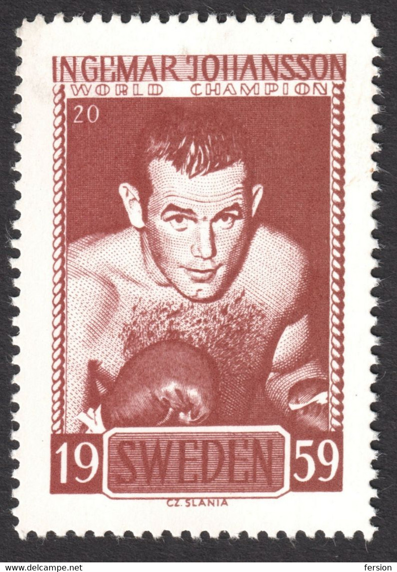 BOX Ingemar Johansson SWEDEN Professional Boxing CINDERELLA VIGNETTE LABEL 1959 USA Sport WORLD CHAMPION - Andere & Zonder Classificatie