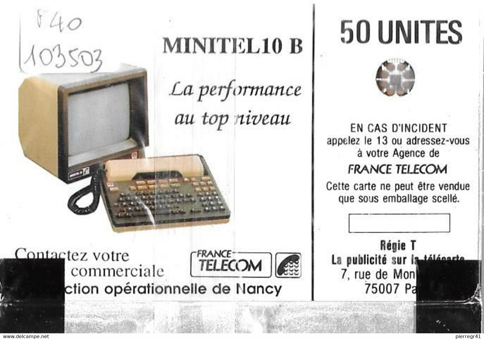 CARTE-PUBLIC-1988-F 40--SC4on-50U-NANCY-V° N° Pe103503-NSB-TB E- - 1988