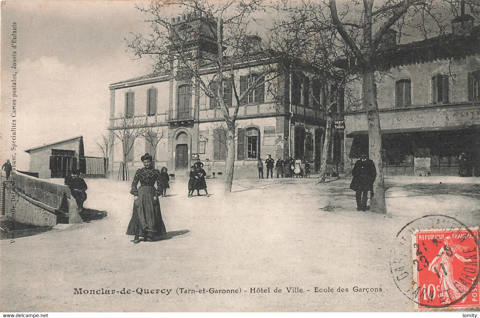 82 Monclar De Quercy CPA Hotel De Ville école Des Garçons Cachet 1911 - Montclar De Quercy