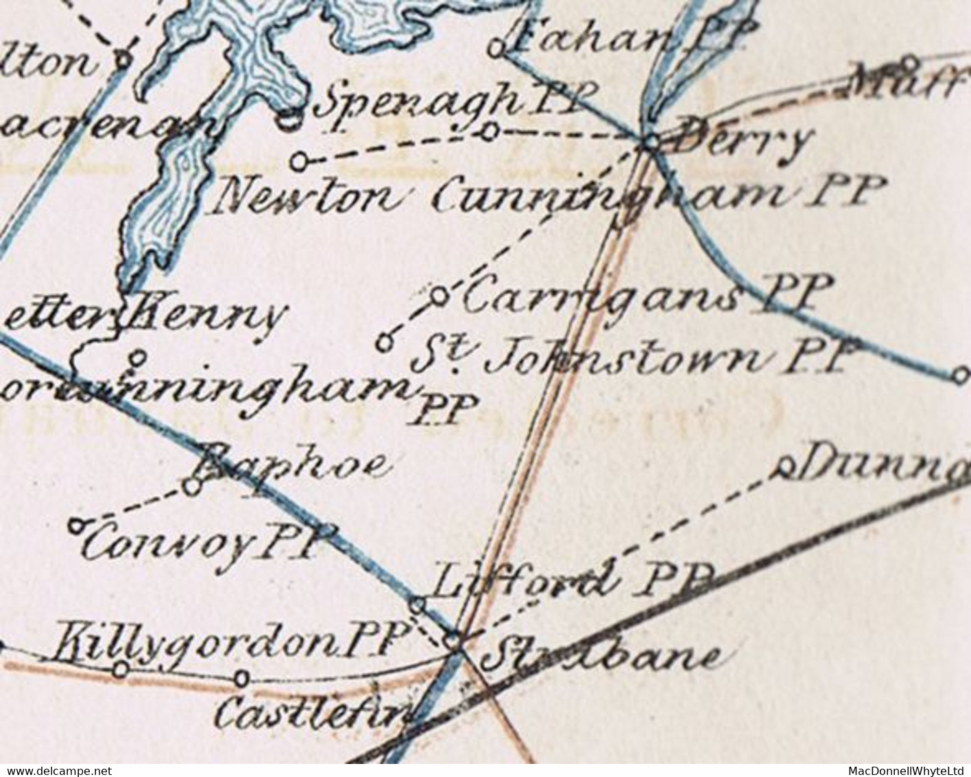 Ireland Tyrone 1823 Unframed Large PAID Of Strabane In Brown On Letter To Dublin, Matching STRABANE/100 Mileage Mark - Prephilately