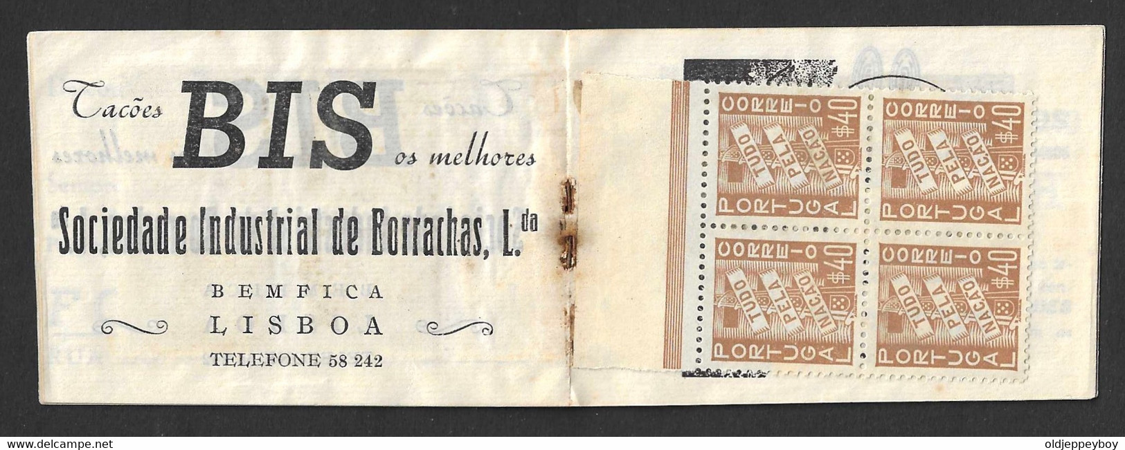 PORTUGAL, 1941, booklet WBC 22.3 , 4x15, 4x25, 8x40c WITH ADVERTISEMENT CADERNETA DE SELOS COM PUBLICIDADE