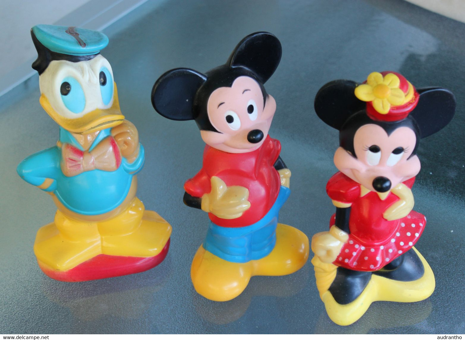 3 Grandes Gourdes Figurines En Plastique Dur Mickey Donald Mimie Vintage Année 50 - Disney