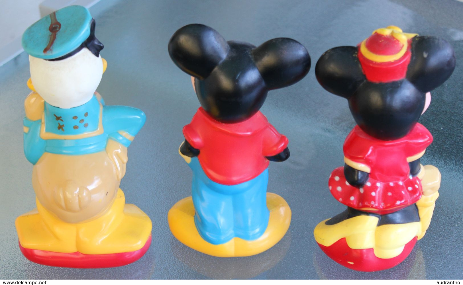 3 Grandes Gourdes Figurines En Plastique Dur Mickey Donald Mimie Vintage Année 50 - Disney