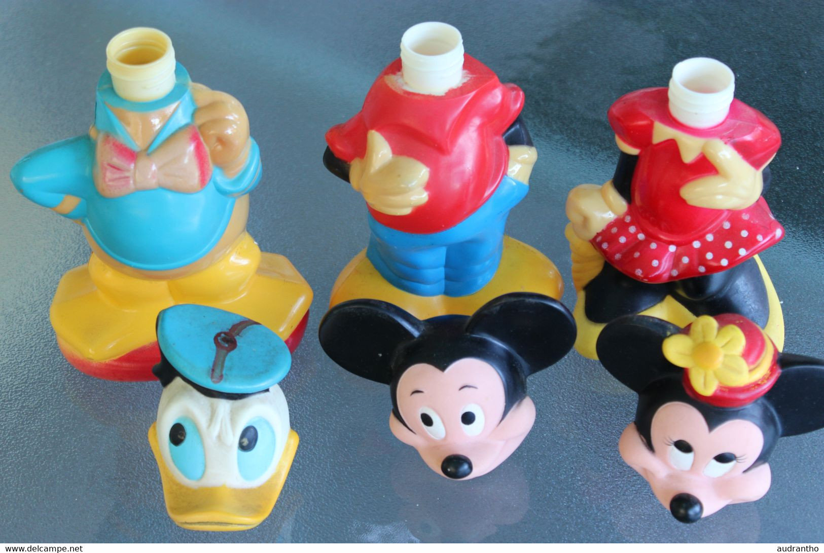 3 Grandes Gourdes Figurines En Plastique Dur Mickey Donald Mimie Vintage Année 50 - Disney