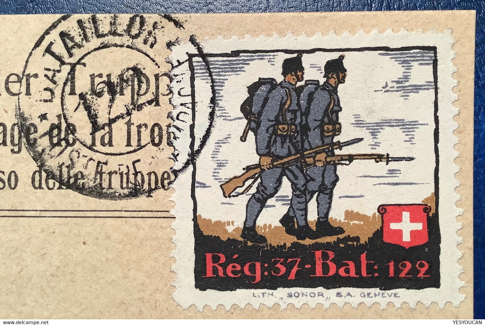 1917 Soldatenmarke REG:37-BAT:122 Feldpost-Karte>Nyon VD (Suisse Timbre Poste Militaire Schweiz WW1 War 1914-1918 Guerre - Documents