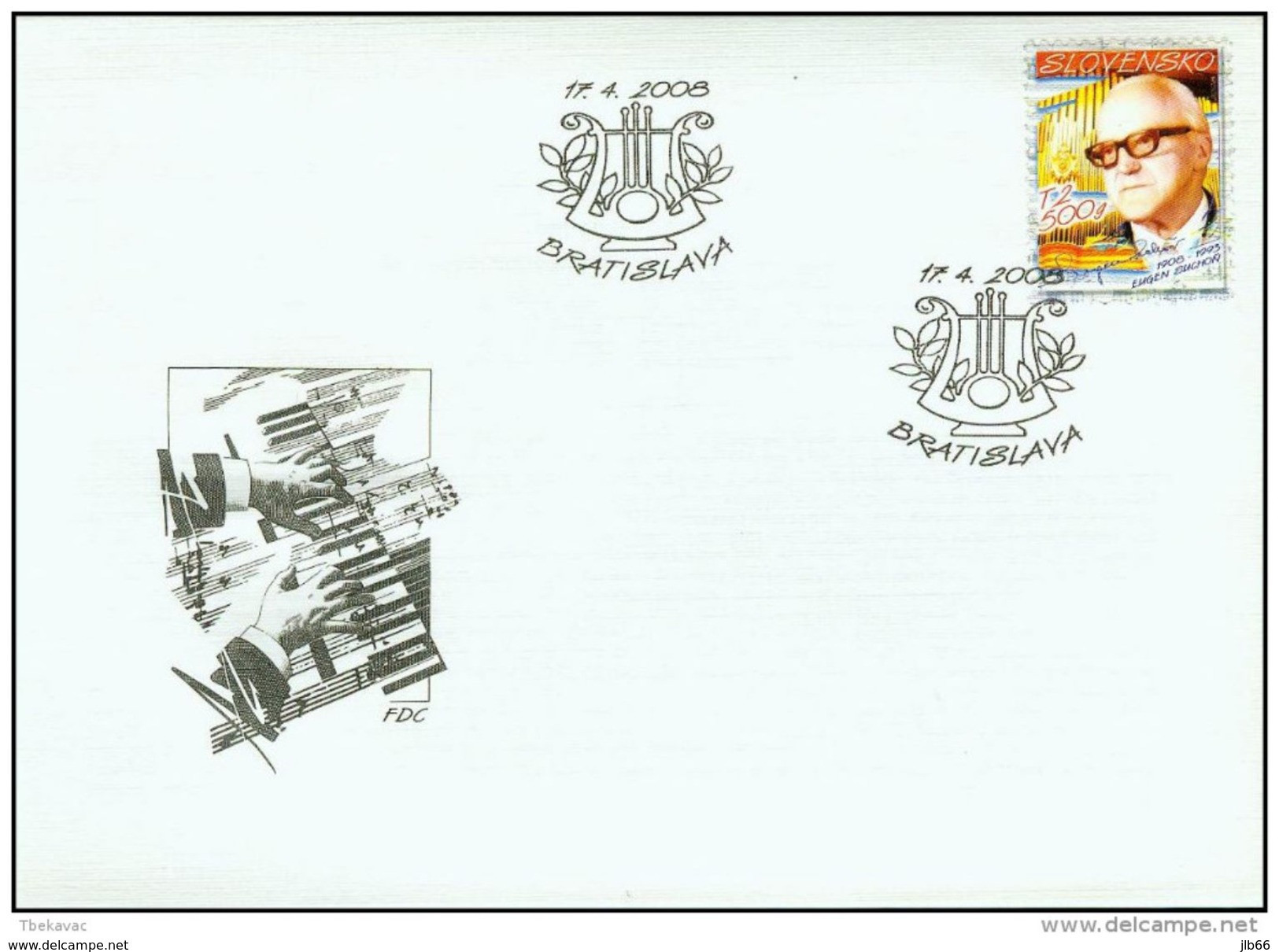 2 FDC 418 419 SLOVAQUIE 2008 Masa HALAMOVA Poète Colombes Eugen SOUCHON Compositeur Yv 502/3 Mi 577/8 - FDC