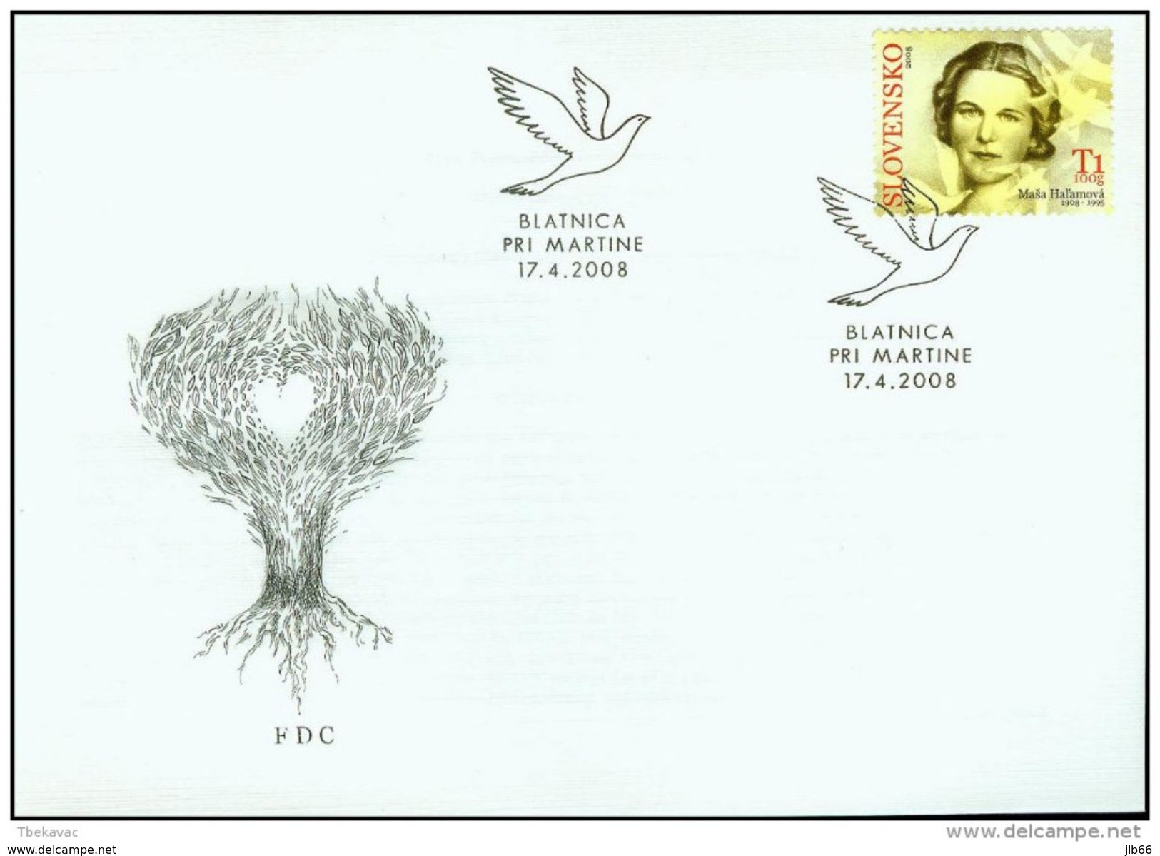 2 FDC 418 419 SLOVAQUIE 2008 Masa HALAMOVA Poète Colombes Eugen SOUCHON Compositeur Yv 502/3 Mi 577/8 - FDC