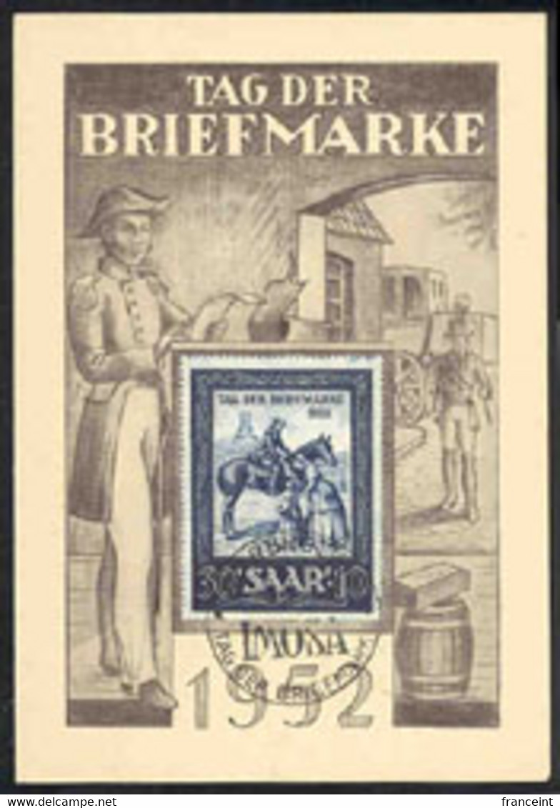 SAAR(1952) Postrider Delivering Mail To Mother And Child. Scott No B91. Yvert No 303. Stamp Day. Maximum Card. - Maximum Cards