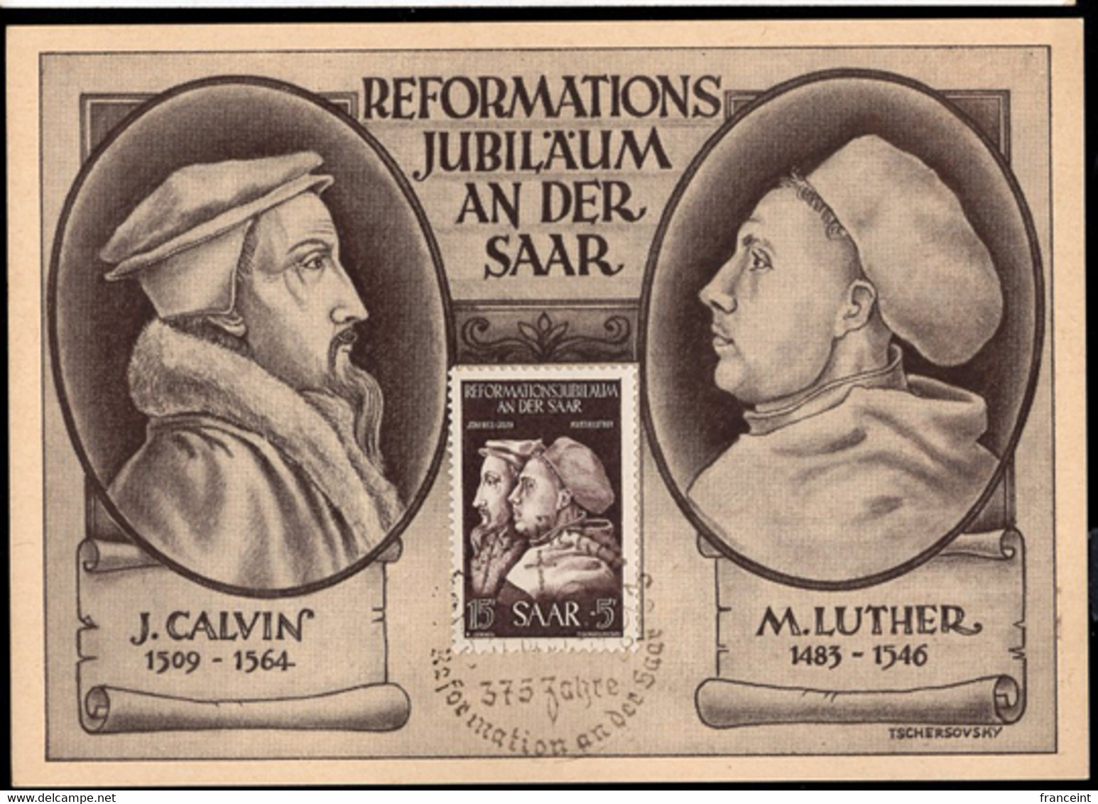 SAAR(1952) Calvin. Luther. Maximum Card. Scott No B83, Yvert No 295. - Tarjetas – Máxima