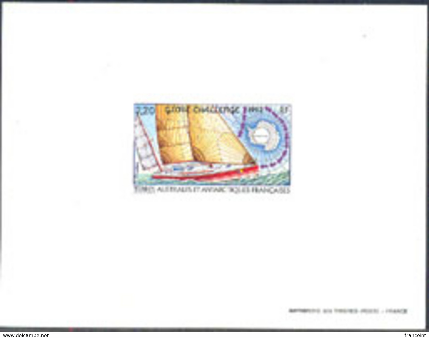 F.S.A.T.(1992) Globe Challenge Sailboat Race. Map Of Antarctica. Deluxe Sheet. Scott No 167, Yvert No 165. - Imperforates, Proofs & Errors