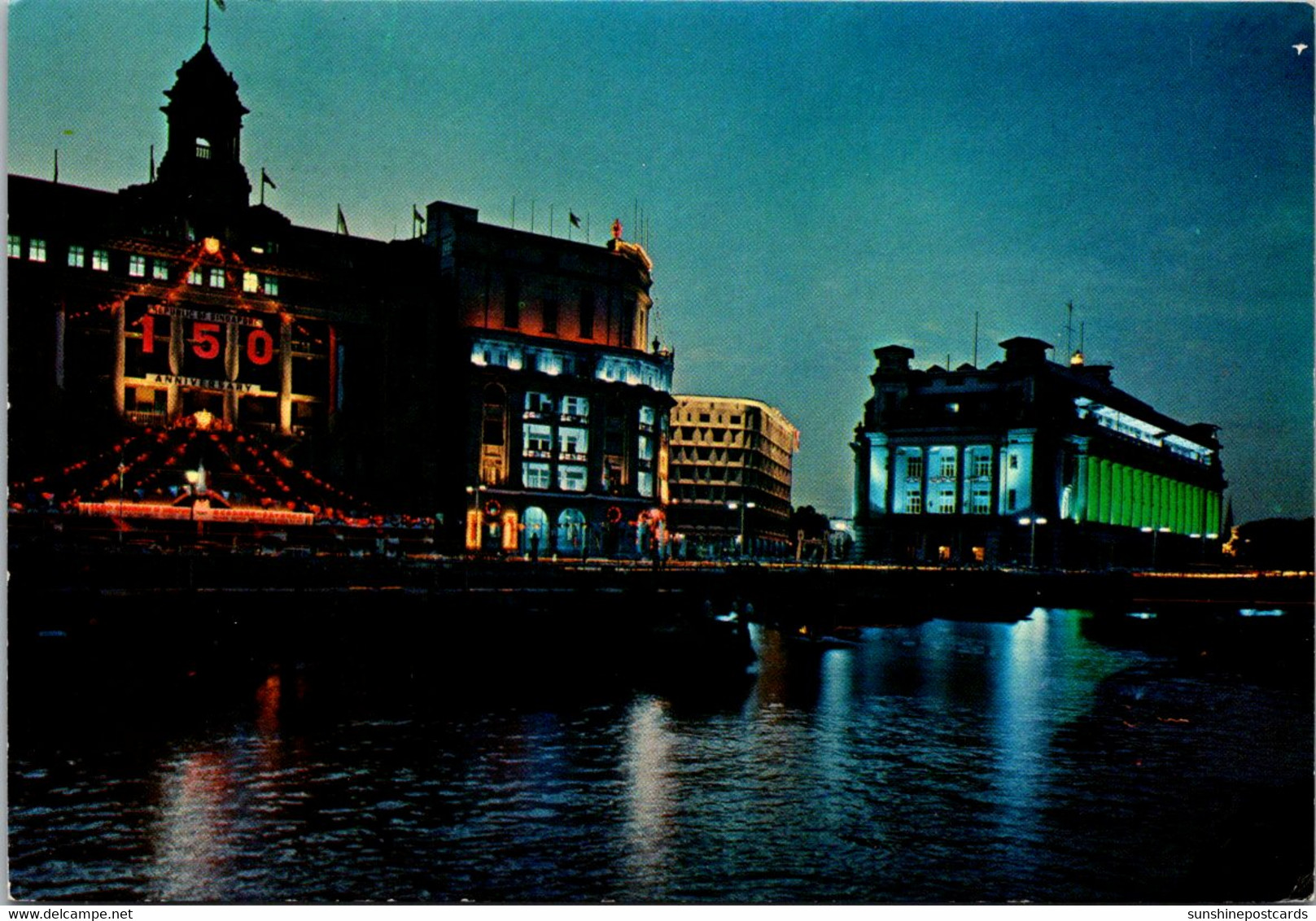 Singapore Night View Of Waterfront With General Post Office In Background - Singapour