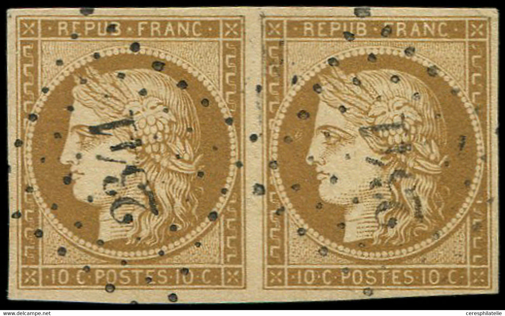 EMISSION DE 1849 - 1a   10c. Bistre-brun, PAIRE Obl. PC 2341, Superbe - 1849-1850 Ceres