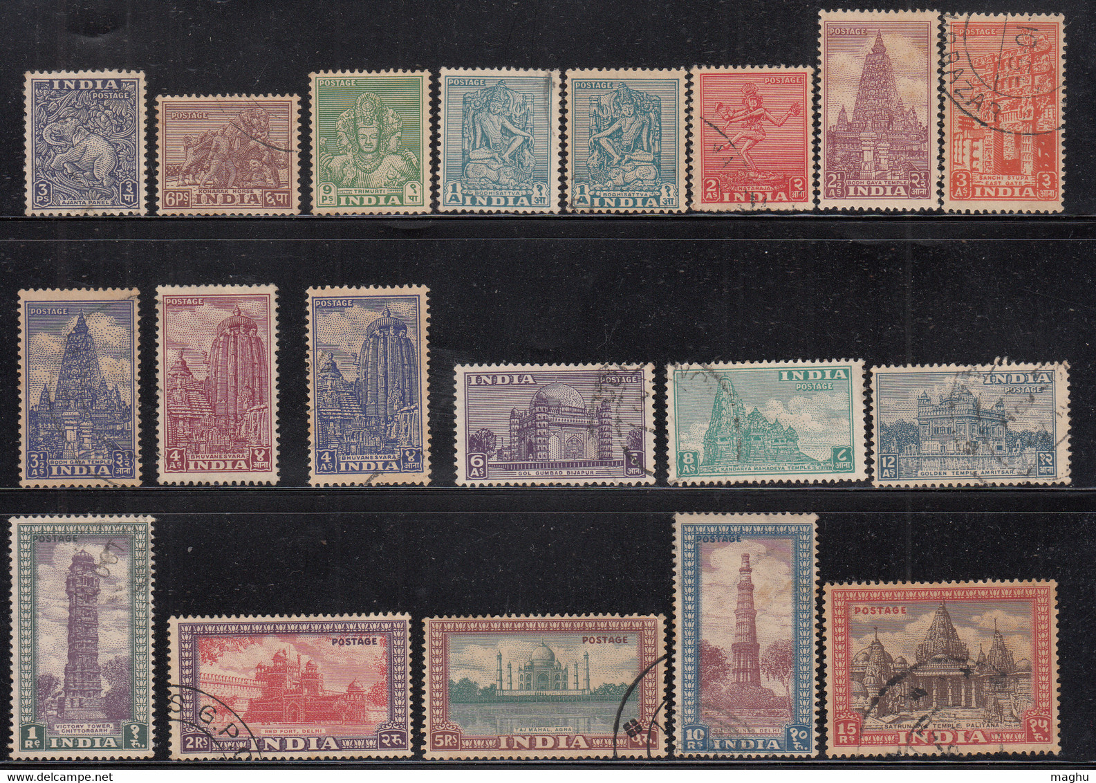 India Simplified Full Set, Fine Used 1949, 19v Archaeological Monuments, Archaeology Monument, Architecture - Used Stamps