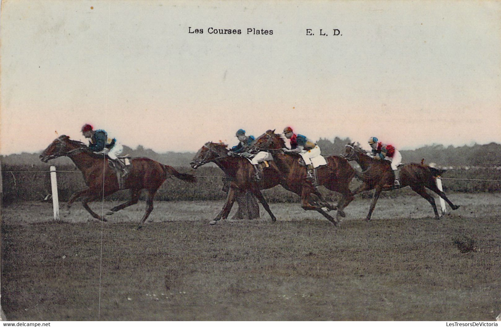 CPA SPORT Hippisme - Les Courses Plates - ELD - Colorisée - Hípica