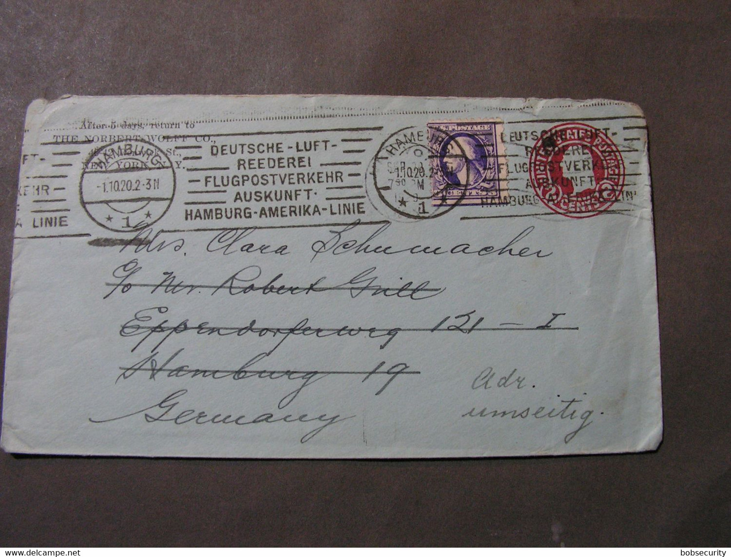 USA  1920  Nice Cover , German Cancelation  Hamburg Amerika Line - 1901-20