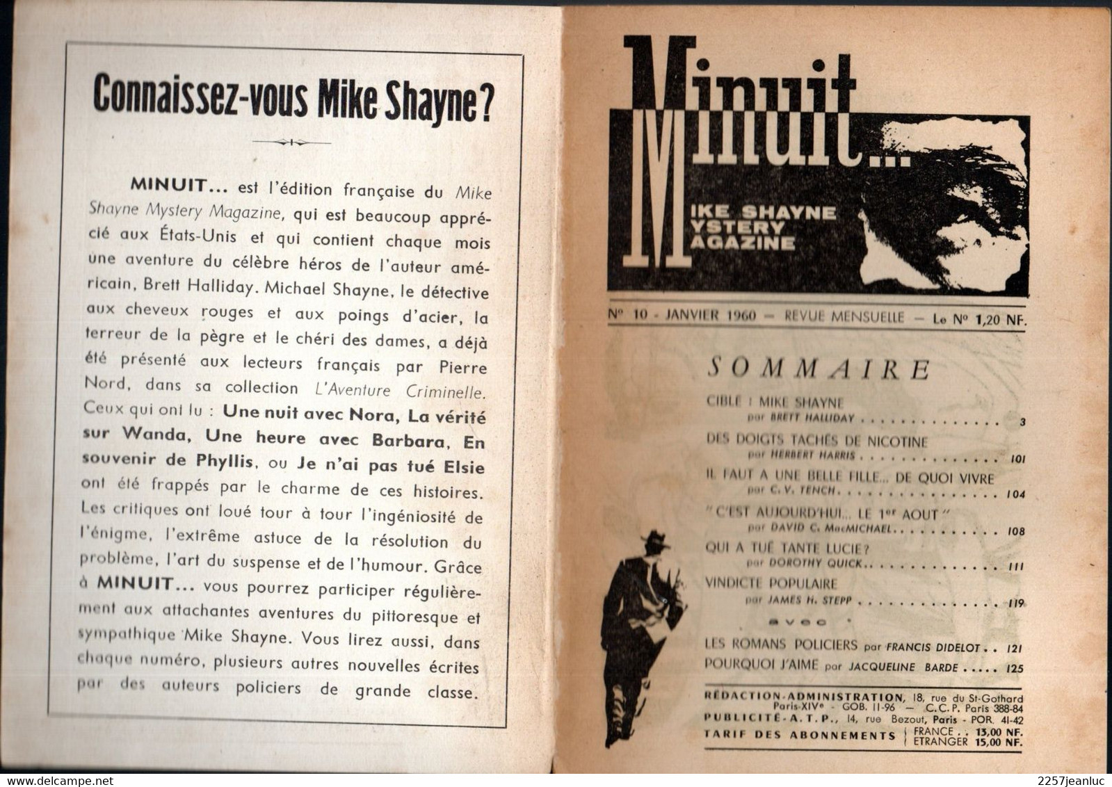 Minuit  Magazine  N: 10 Récies Policiers De Janvier 1960  Et 125 Pages - Arthème Fayard - Autres