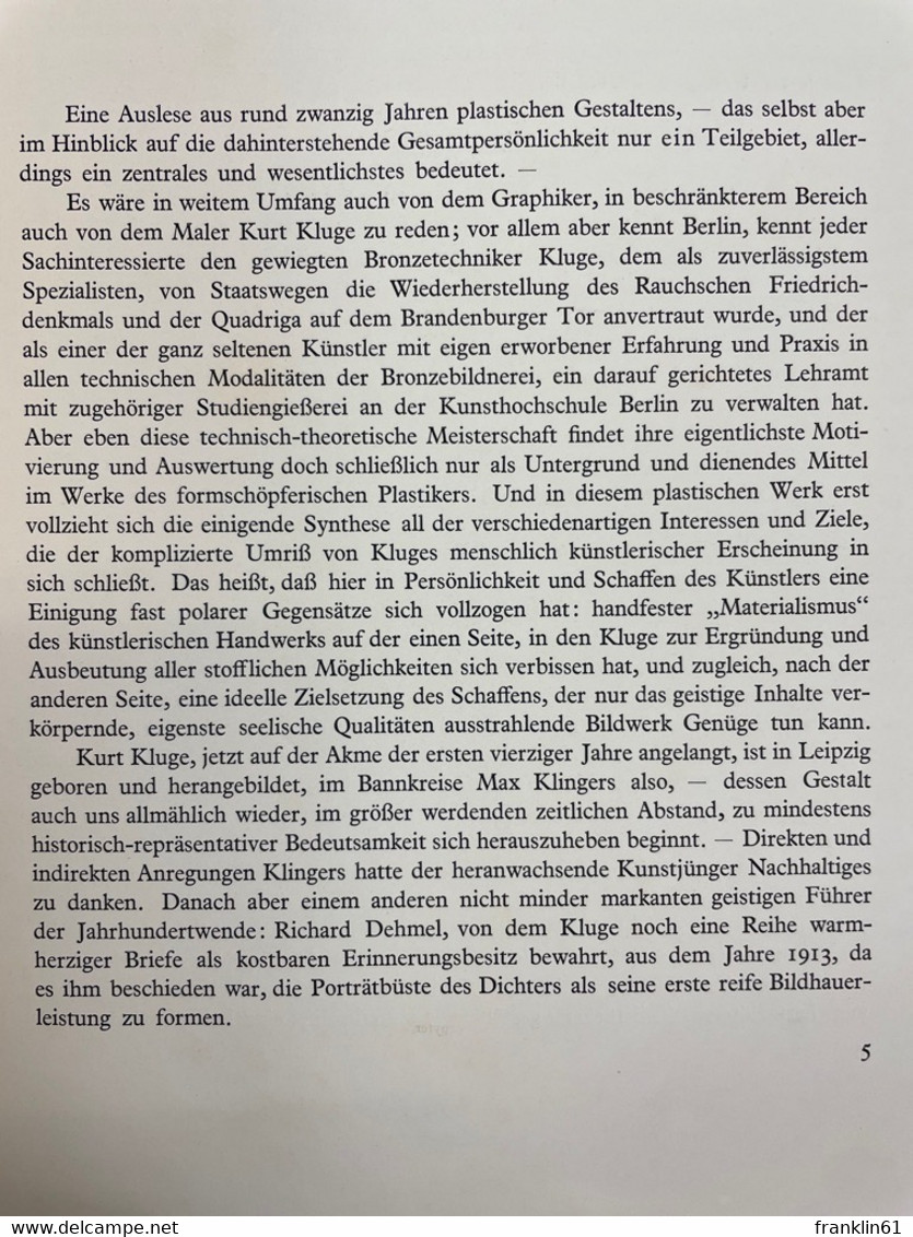 Der Bildhauer Kurt Kluge. - Sonstige & Ohne Zuordnung