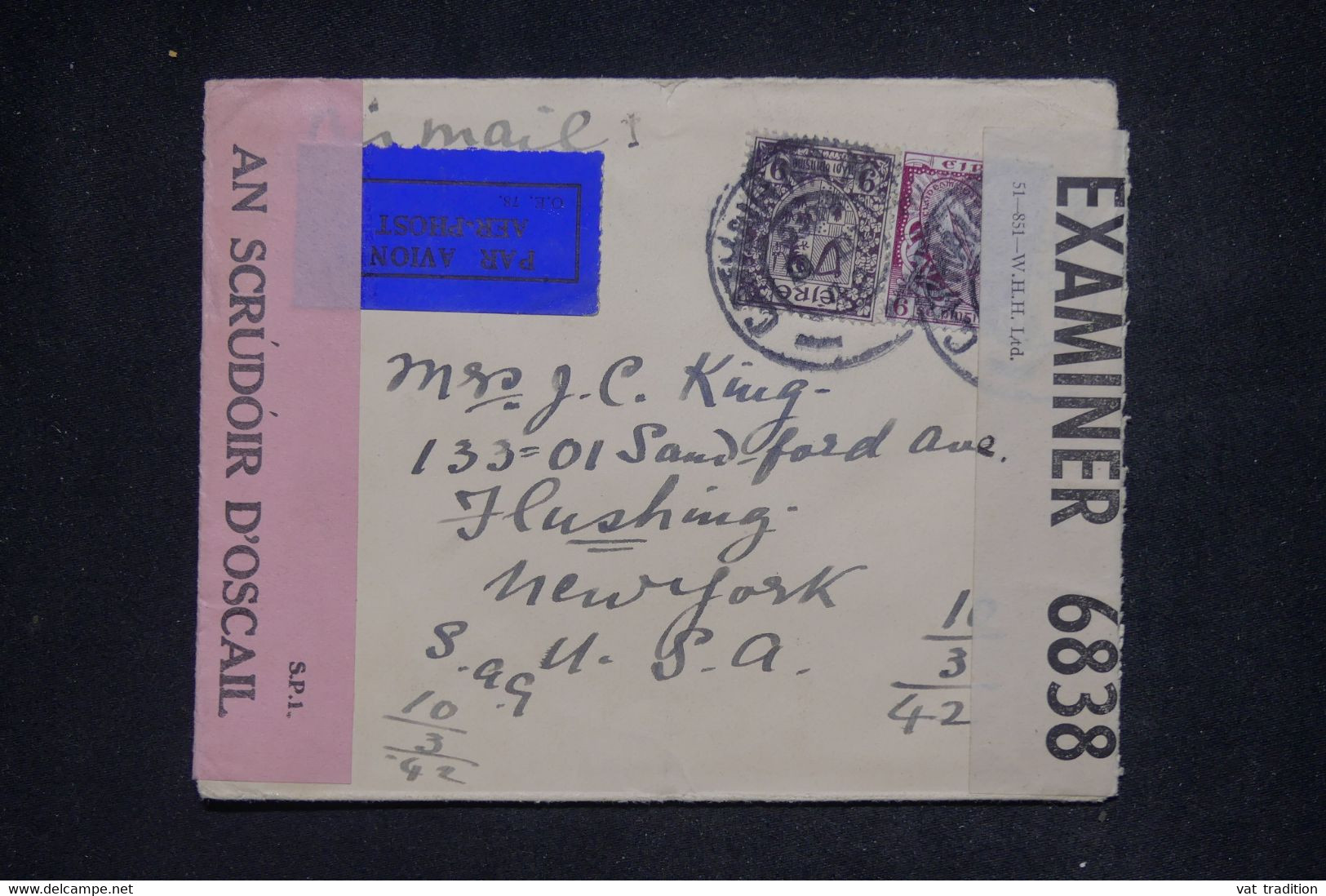 IRLANDE - Enveloppe De Westport Pour New York Avec Contrôle Postal - L 137657 - Cartas & Documentos