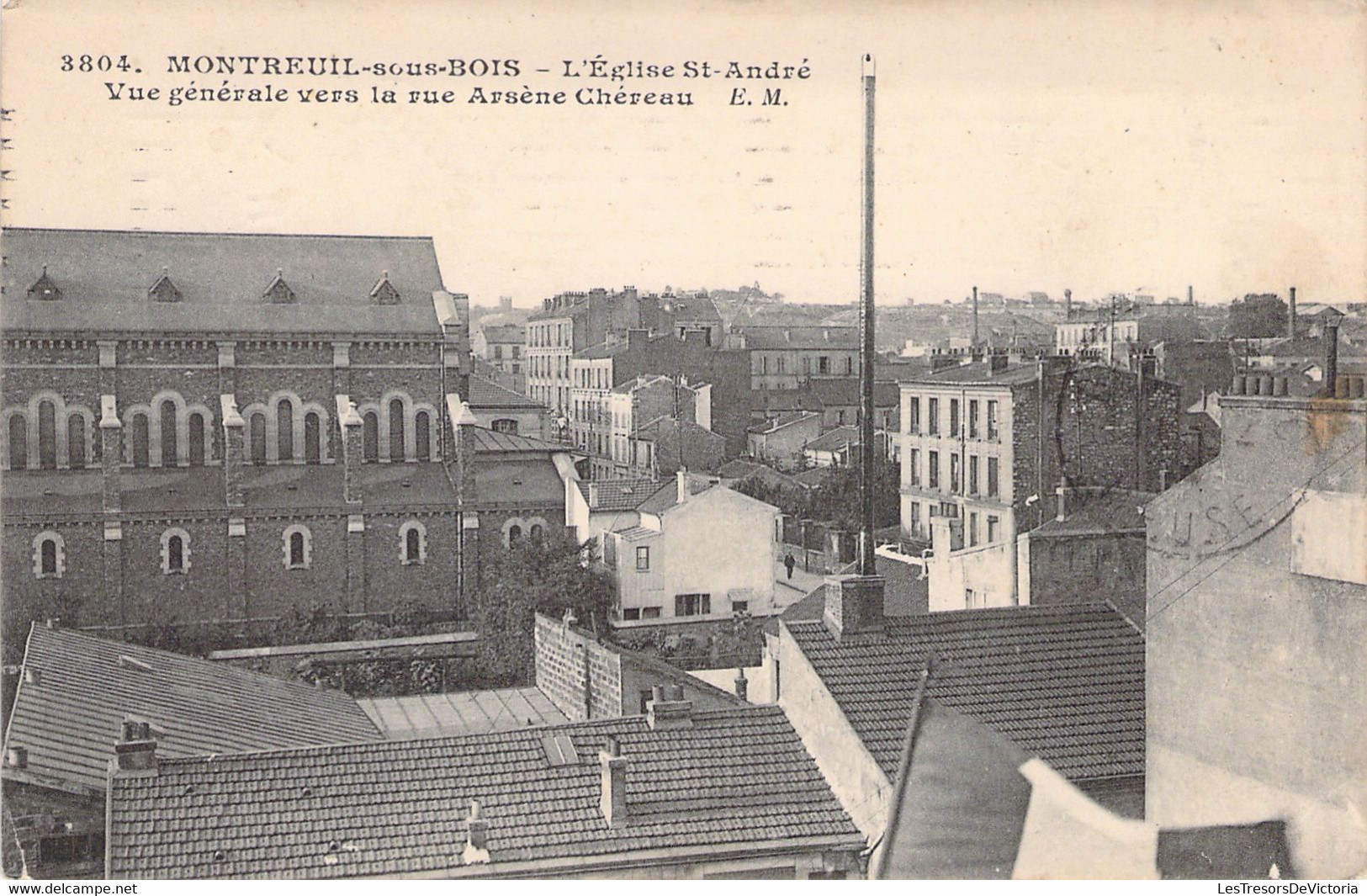 CP FRANCE - 93 - MONTREUIL SOUS BOIS - L'église Saint André - Vue Générale Vers La Rue Arsène Chéreau - EM - Montreuil