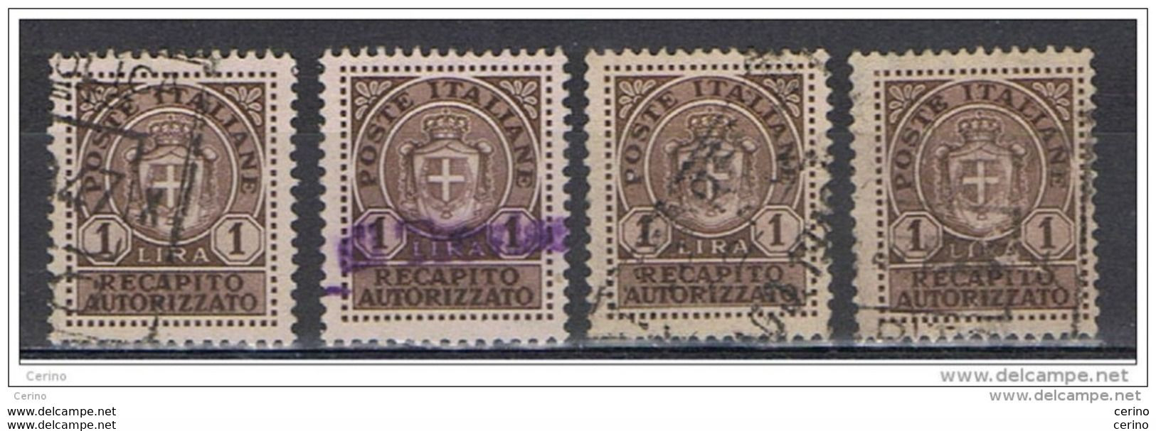 LUOGOTENENZA:  1946  RECAPITO  AUTORIZZATO  -  £. 1  BRUNO  US. -  RIPETUTO  4  VOLTE  -  SASS. 7 - Autorisierter Privatdienst