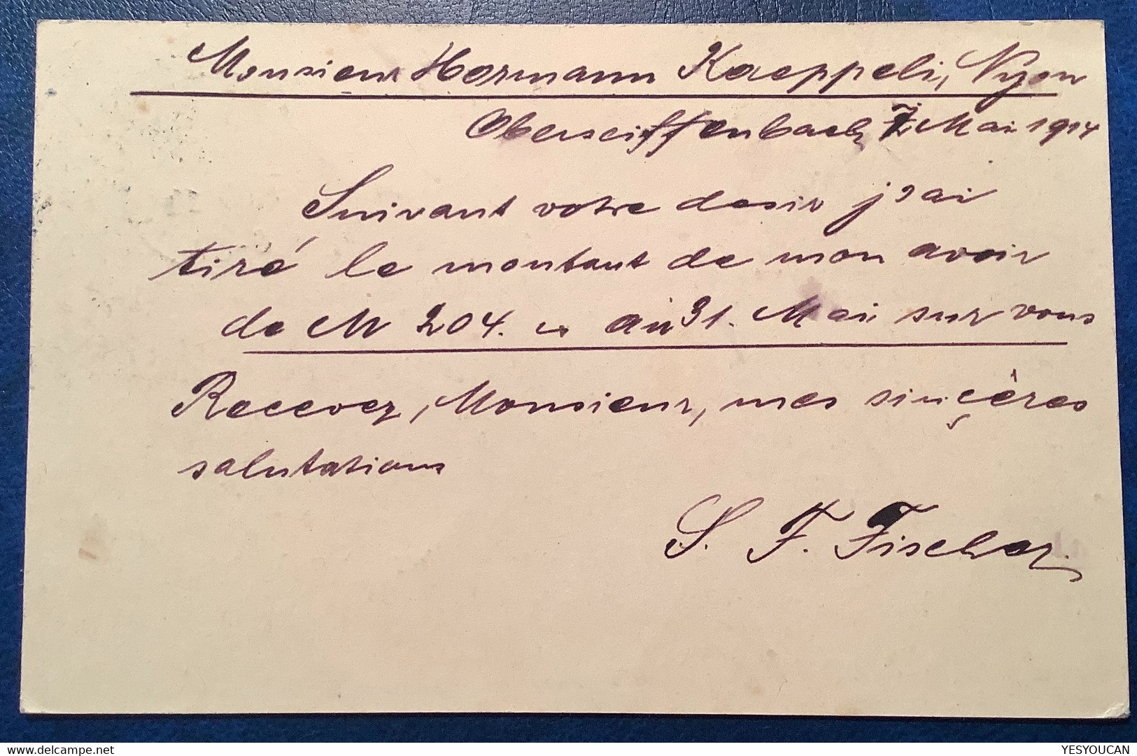 OBERSEIFFENBACH ERZGEB 1914 Seltener Stpl D.R Ganzsache Germania>Nyon(Seiffen Sachsen Erzgebirge Spielzeug Jouet Toys - Briefe U. Dokumente