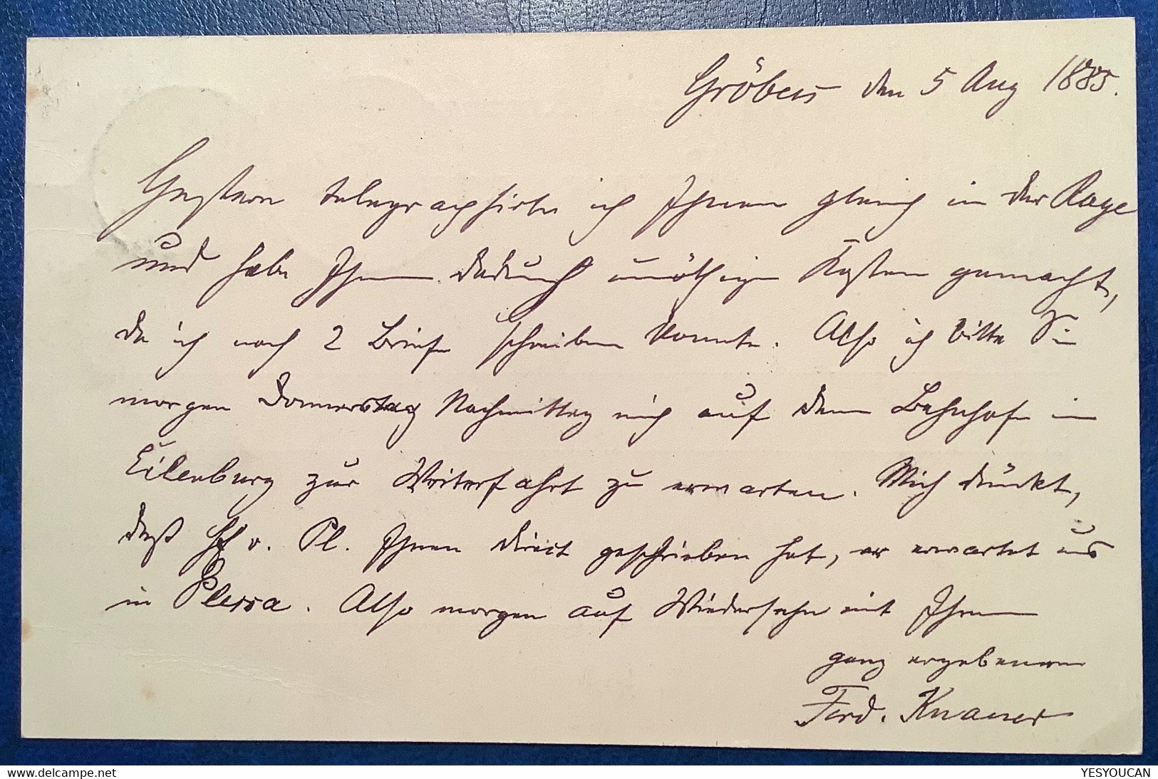 "GRÖBERS 1885" (Sachsen-Anhalt, Saalekreis, Kabelsketal) Seltener Stempel Auf Deutsches Reich Ganzsache 1880 5 Pf - Briefe U. Dokumente