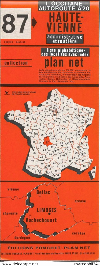 VIENNE / HAUTE - Dépt N° 87 = CARTE ADMINISTRATIVE Et ROUTIERE - Neuve - PLAN NET - Ed. Ponchet 1999 - Cartes Routières