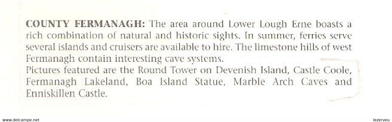 CP COUNTY FERMANAGH TOWER OF DEVENISH ISLAND CASTLE COOLE LAKELAND BOA STATUE MARBLE ARCH CAVES ENNISKILLEN CASTLE - Fermanagh