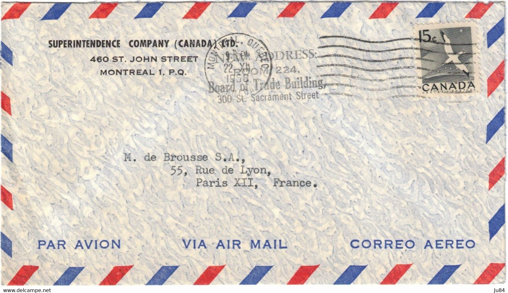 Canada - Québec - Montréal - Superintendence Company - Lettre Avion Pour Paris (France) - 22 Décembre 1958 - Covers & Documents