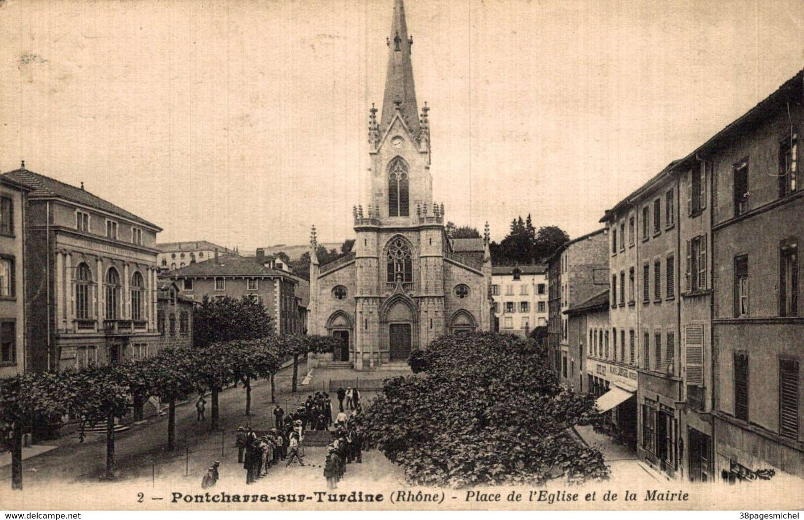 J1201 - PONTCHARRA Sur TURDINE - D69 - Place De L'Église Et De La Mairie - Pontcharra-sur-Turdine