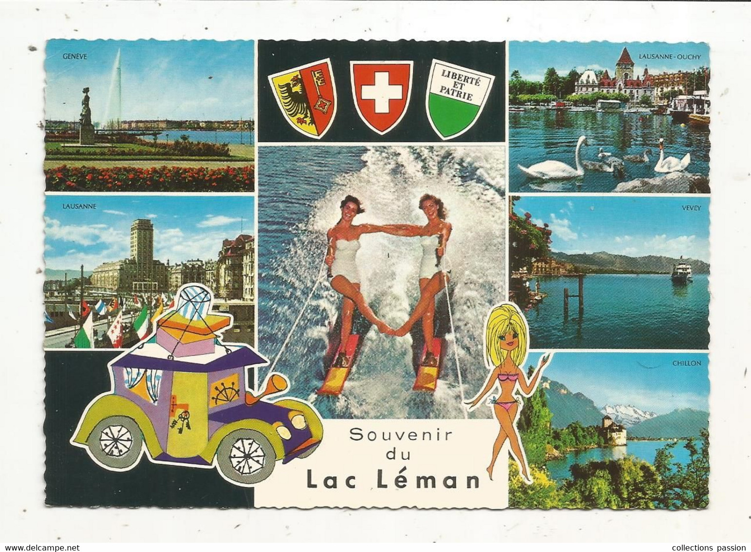 Cp, Pin Up,  Pin-ups,  SOUVENIR DU LAC LEMAN , SUISSE ,  Voyagée 1969 , Multi Vues - Pin-Ups