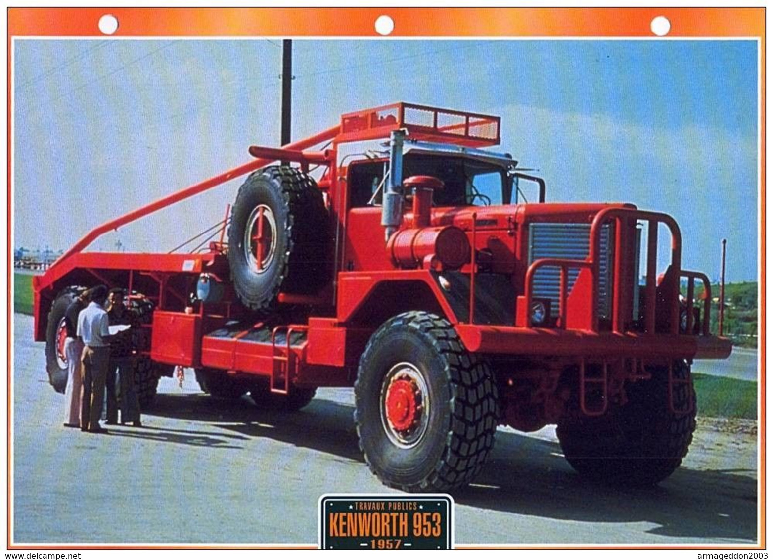 C2/ FICHE CARTONNE POMPIER TRAVAUX PUBLICS US 1957 KENWORTH 953 - Vrachtwagens