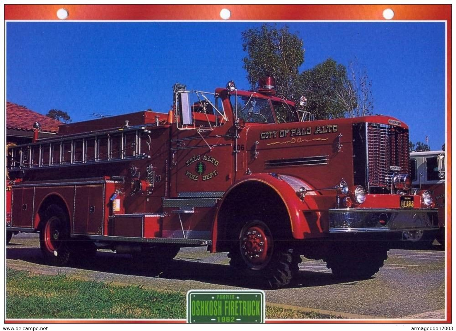 C2/ FICHE CARTONNE Camion POMPIER US 1962 OSHKOSH FIRETRUCK WINCONSIN - Camiones