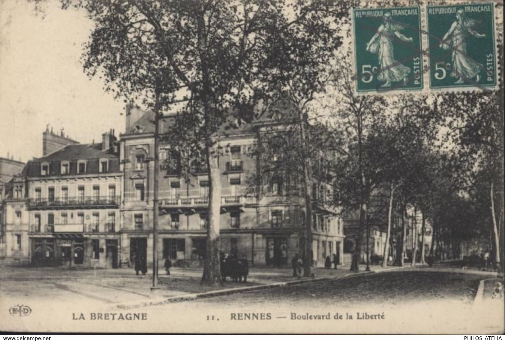Guerre 14 CPA Rennes Bretagne YT 137 X2 Semeuse CAD Tours Centre Provisoire 1914 + Flamme Lieu De Destination Envahi - Guerre De 1914-18
