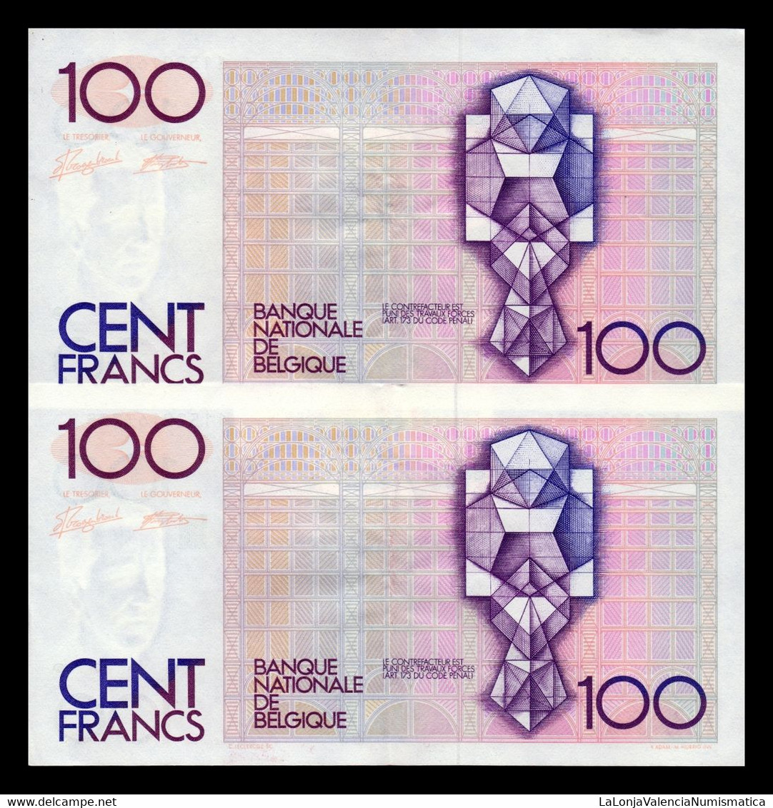 Bélgica Belgium Pareja 100 Francs 1982-1994 Pick 142a (6) Ebc Xf - 100 Francos